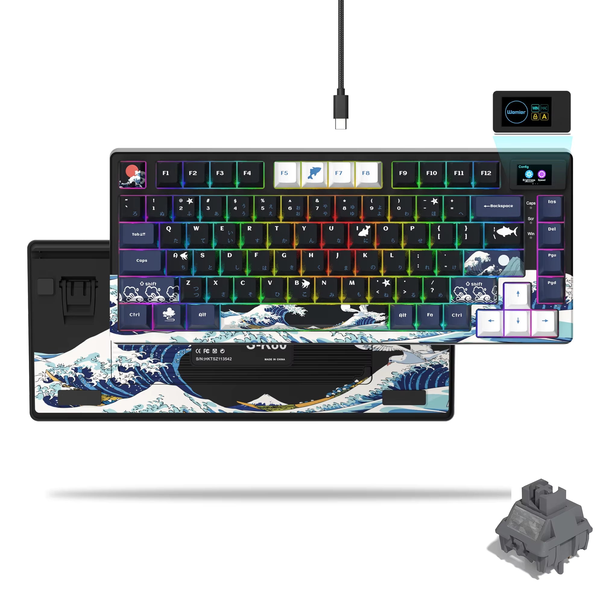 S-K80 Mechanical Gaming Keyboard - 75% Layout with Color OLED Display, Hot-Swap Capability, Gasket Mount Design, and RGB Customization