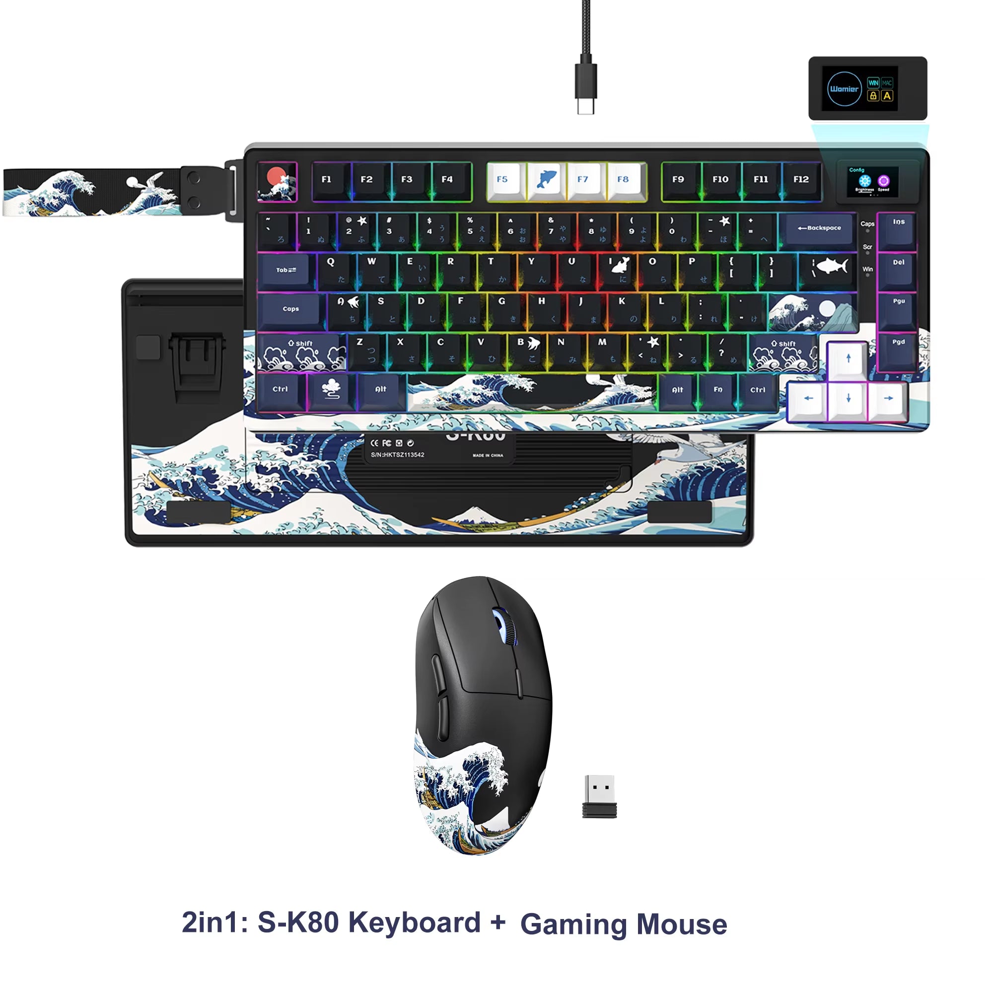 S-K80 Mechanical Gaming Keyboard - 75% Layout with Color OLED Display, Hot-Swap Capability, Gasket Mount Design, and RGB Customization