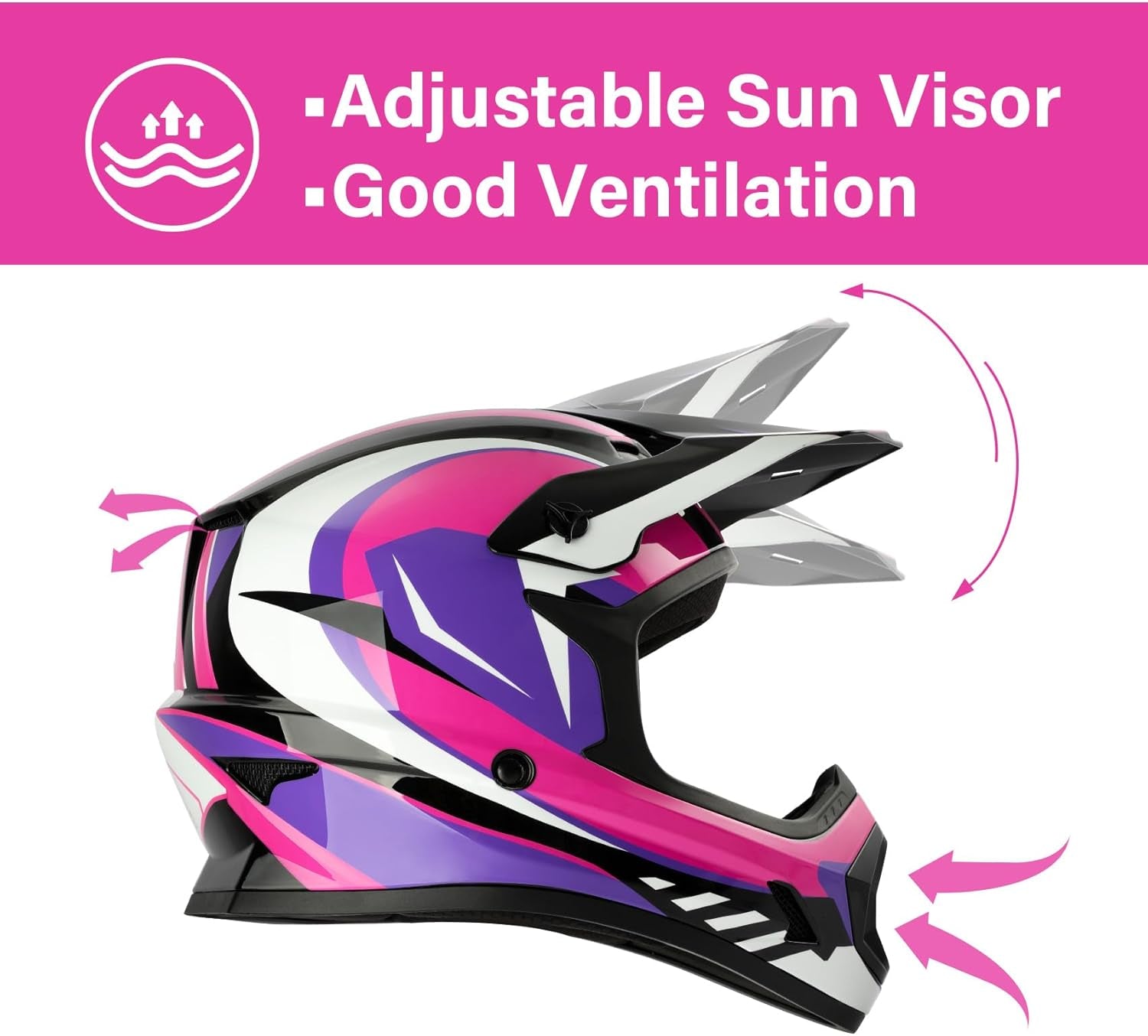 Dot Youth & Kids Motocross Offroad Street Helmet Full Face Motorcycle Youth ATV Helmet Dirt Bike Motocross ATV Helmet+Gloves+Goggles Rose Red-S