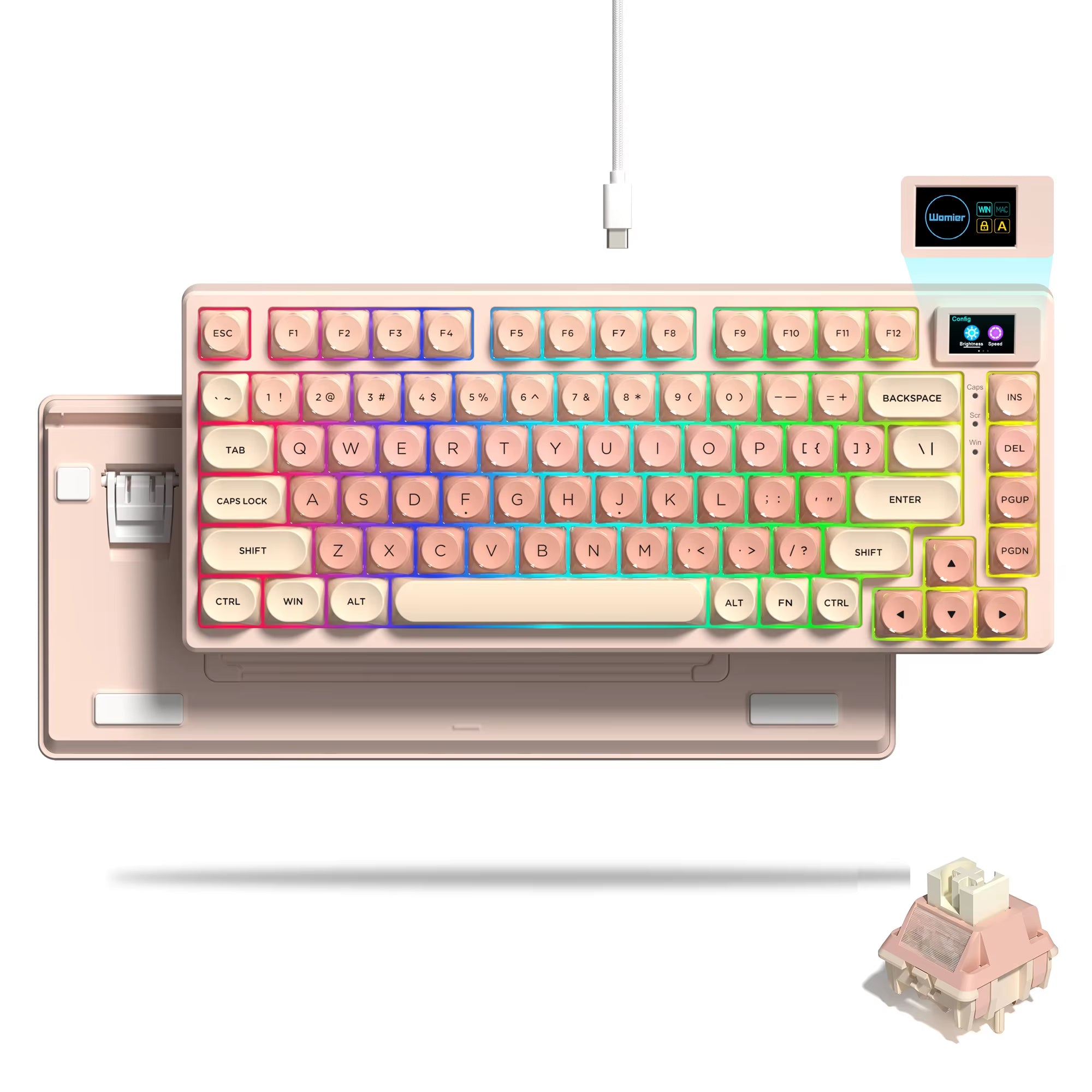 S-K80 Mechanical Gaming Keyboard - 75% Layout with Color OLED Display, Hot-Swap Capability, Gasket Mount Design, and RGB Customization
