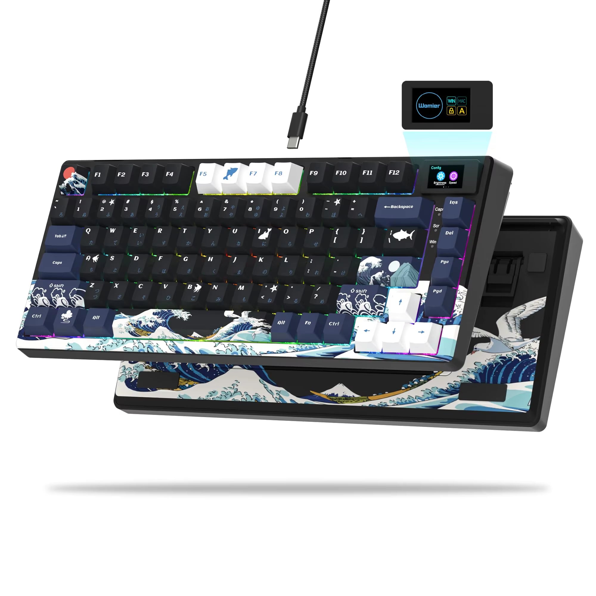 S-K80 Mechanical Gaming Keyboard - 75% Layout with Color OLED Display, Hot-Swap Capability, Gasket Mount Design, and RGB Customization