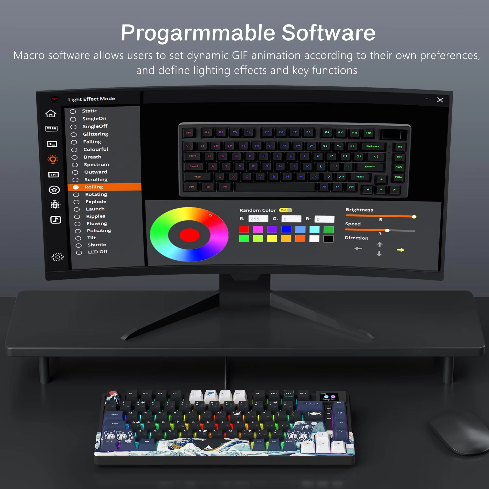 S-K80 Mechanical Gaming Keyboard - 75% Layout with Color OLED Display, Hot-Swap Capability, Gasket Mount Design, and RGB Customization