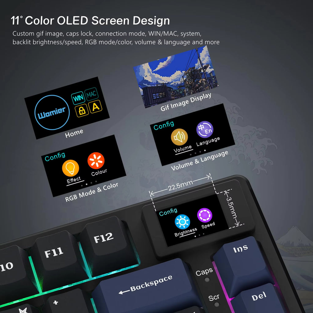 S-K80 Mechanical Gaming Keyboard - 75% Layout with Color OLED Display, Hot-Swap Capability, Gasket Mount Design, and RGB Customization