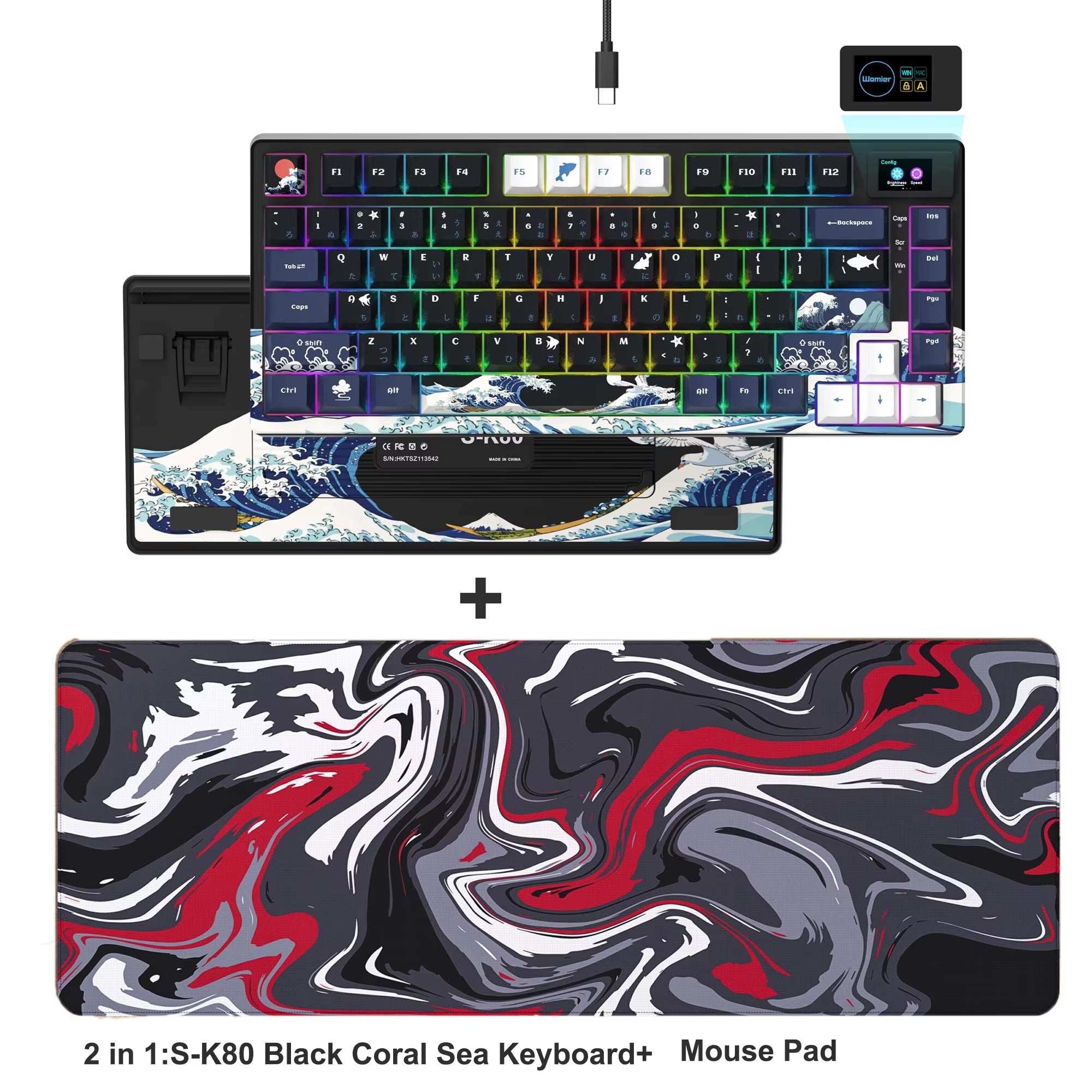 S-K80 Mechanical Gaming Keyboard - 75% Layout with Color OLED Display, Hot-Swap Capability, Gasket Mount Design, and RGB Customization