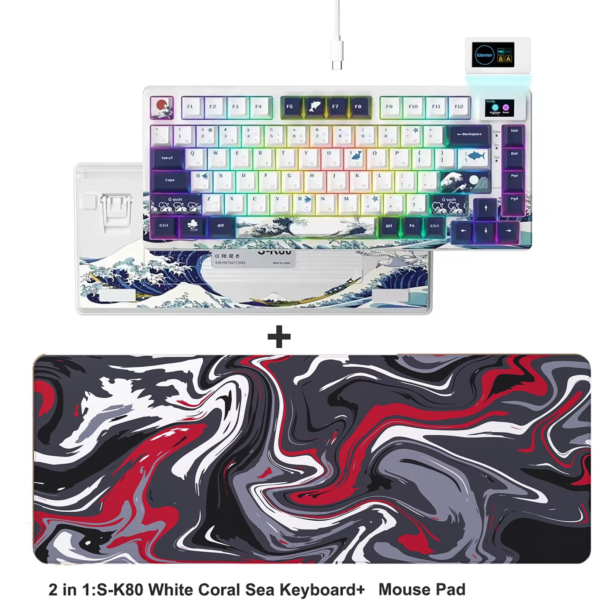 S-K80 Mechanical Gaming Keyboard - 75% Layout with Color OLED Display, Hot-Swap Capability, Gasket Mount Design, and RGB Customization