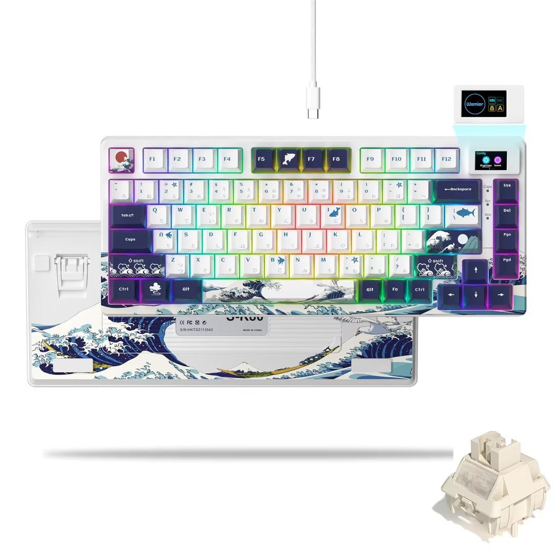 S-K80 Mechanical Gaming Keyboard - 75% Layout with Color OLED Display, Hot-Swap Capability, Gasket Mount Design, and RGB Customization