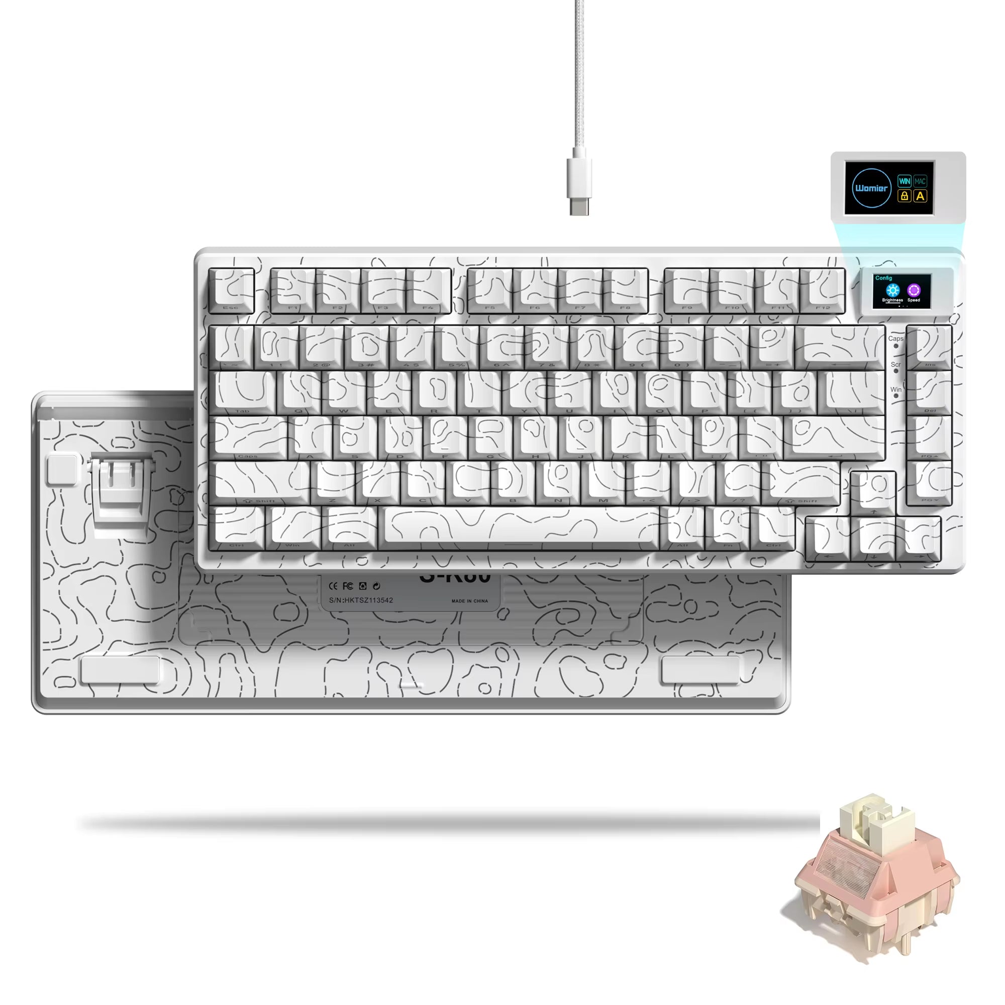 S-K80 Mechanical Gaming Keyboard - 75% Layout with Color OLED Display, Hot-Swap Capability, Gasket Mount Design, and RGB Customization