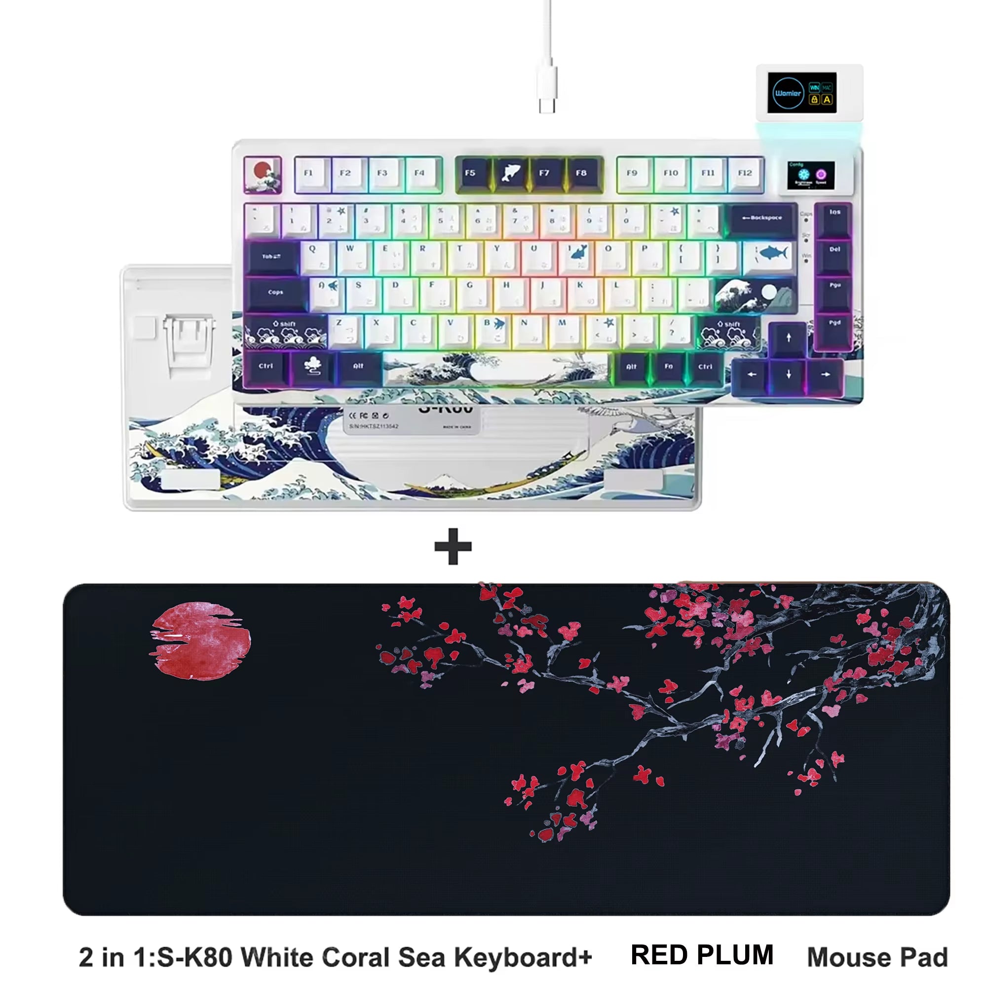 S-K80 Mechanical Gaming Keyboard - 75% Layout with Color OLED Display, Hot-Swap Capability, Gasket Mount Design, and RGB Customization