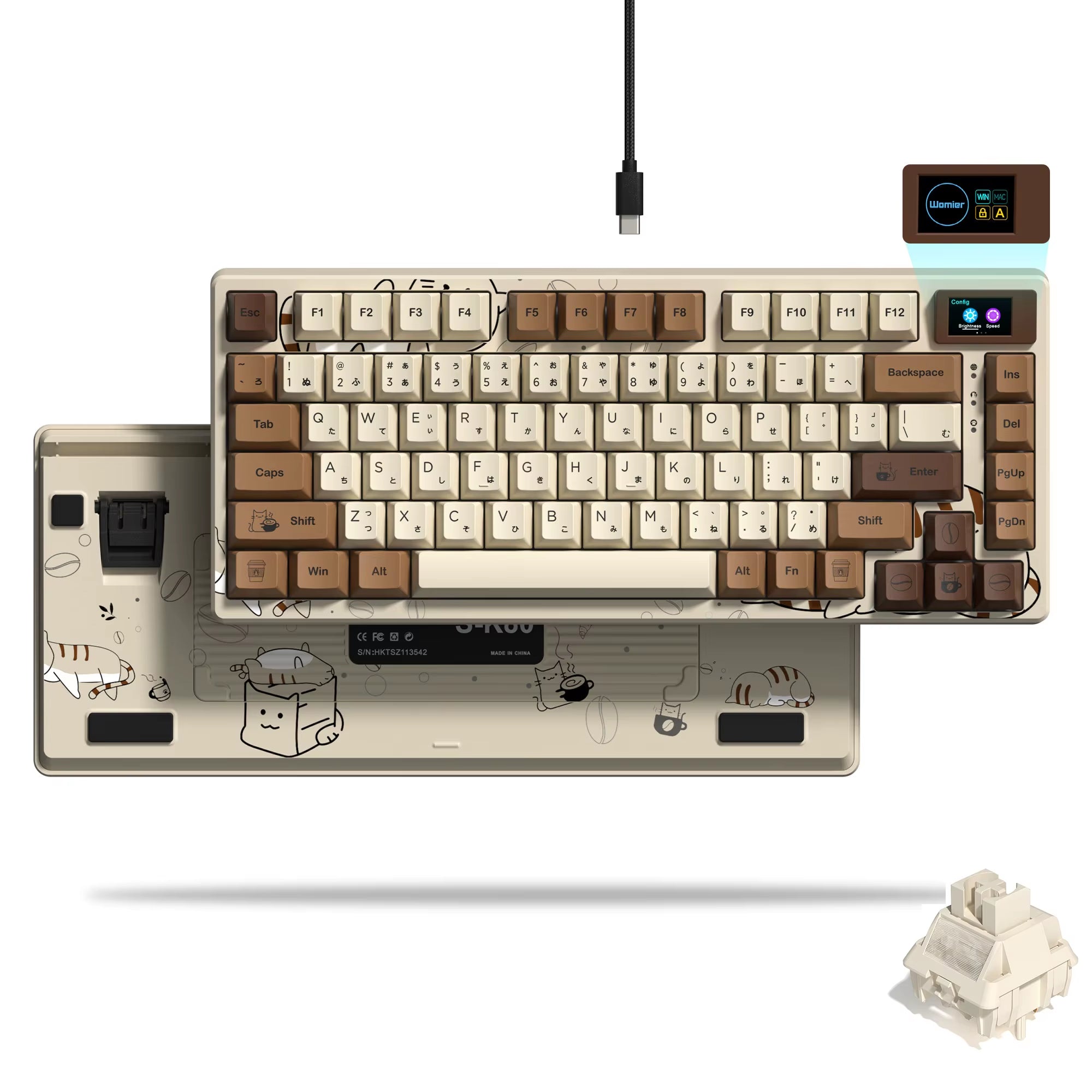 S-K80 Mechanical Gaming Keyboard - 75% Layout with Color OLED Display, Hot-Swap Capability, Gasket Mount Design, and RGB Customization
